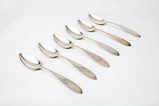 Set of Six Continental Silver Soup Spoons