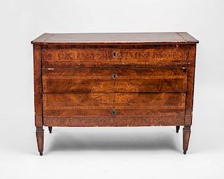 Italian Neoclassical Walnut and Fruitwood Parquetry Chest of Drawers