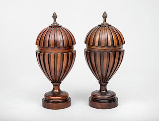 Pair of Edwardian Style Carved Mahogany Urns