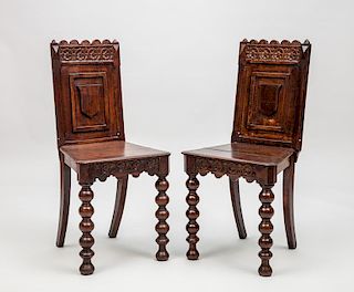 Pair of Victorian Carved Mahogany Hall Chairs