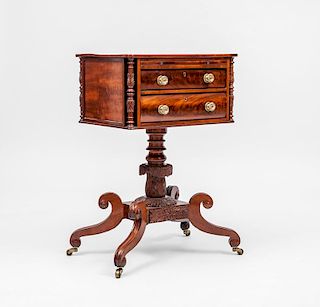 Federal Carved Mahogany Two-Drawer Work Table