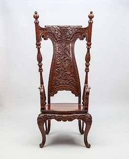Chinese Carved Hardwood Tall Back Armchair