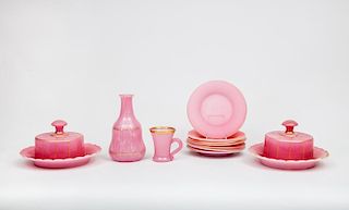 Group of French Pink Glass Table Articles