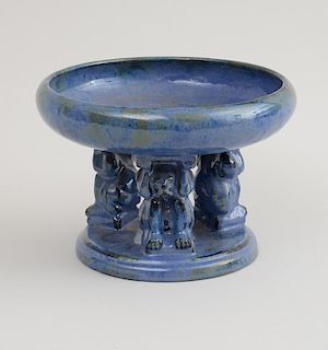 Fulper Green-Blue Dapple-Glazed Pottery Stemmed Bowl