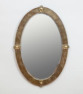 Neoclassical Style Hammered Brass-Clad Oval Mirror, Liberty & Co.