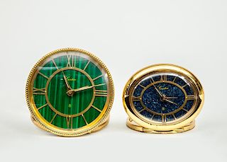 Two Cartier Enamel and Gilt-Metal Travel Clocks