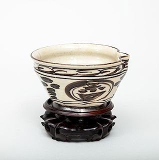 Japanese Glazed Pottery Sauce Bowl on Cartier Silver-Plated Foot
