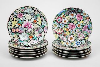 Set of Twelve Chinese Porcelain Millefiori Plates