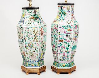 Pair of Large Chinese Famille Rose Porcelain Vases, Mounted as Lamps