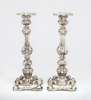 Pair of Continental Weighted Silver-Plated Candlesticks