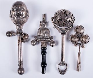 Sterling & Silver Plate Baby Rattles Circa 1800s