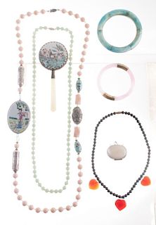 Asian Porcelain & Bead Jewelry, Mirror, & More