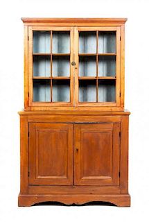 An American Pine Hutch, Height 80 1/2 x width 47 5/8 x depth 15 1/4 inches.