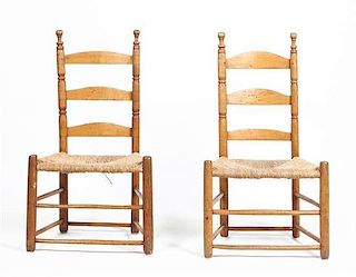 A Pair of American Ladderback Side Chairs, Height 38 inches.