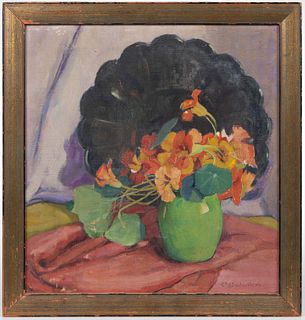 CATHERINE CARTER CRITCHER (VIRGINIA / NEW MEXICO, 1868-1964) STILL-LIFE OF NASTURTIUMS IN A GREEN VASE