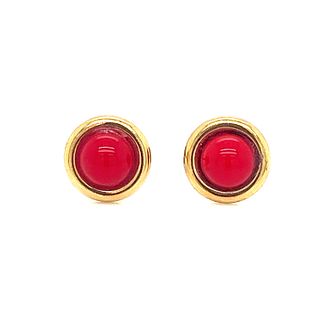 18k Red Coral Stud Earrings
