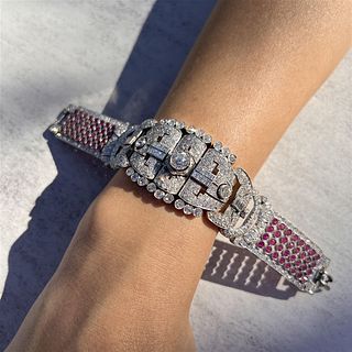 Platinum French Art Deco Diamond Ruby Bracelet
