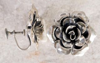 Jewel Art Sterling "Rose" Earrings, Screw Backs
