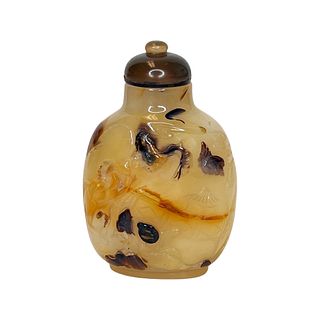 Shadow Agate Chinese Charved Snuff w/ Stopper