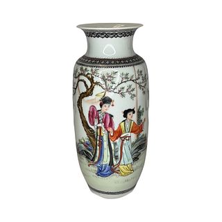 Chinese Hand Painted Porcelain Vase w 2 Ladies