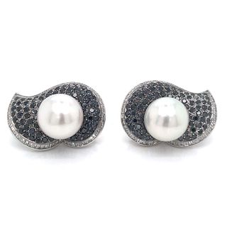 18k Diamond & South Sea Pearl Earrings