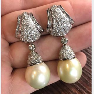 18k South Sea Pearl & Diamond Earrings