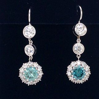 Platinum Diamond & Blue Diamond Earrings