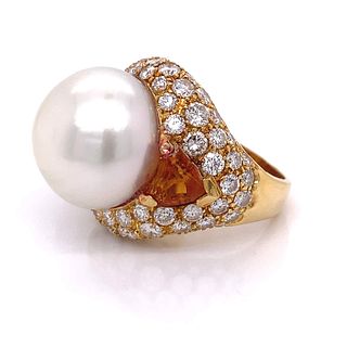 18k South Sea Pearl and Diamond Ring