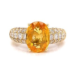 Orange Yellow Sapphire and Diamond Ring