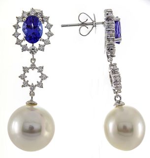 18K South Sea Pearl Tanzanite Earrings