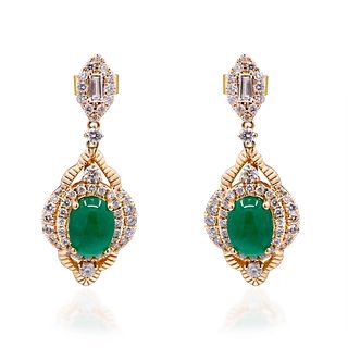 14K Diamond Emerald Earrings