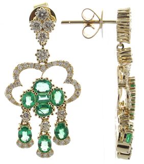 18K Chandelier Emerald Diamond Earrings