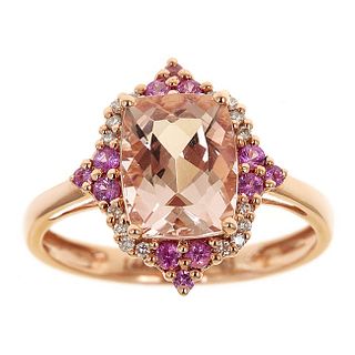 14k Morganite Pink Sapphire Diamond Ring