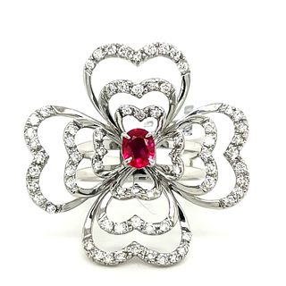 18k Diamond Ruby Clover Ring