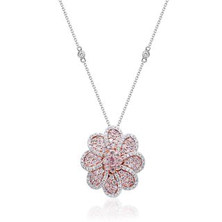 14K Pink Diamond Flower Pendant