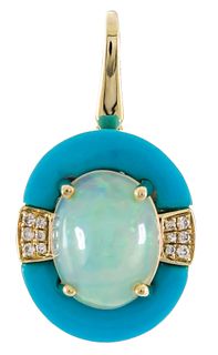 14k Ethiopian Opal Diamond Pendant
