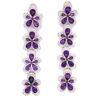 18k Amethyst and Diamond Flower Earrings