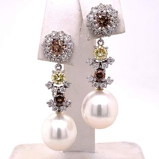 18k Diamond and Pearl Earrings