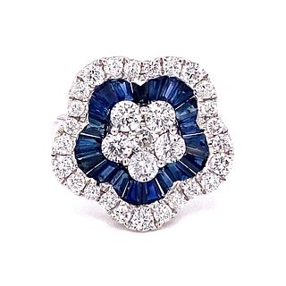 18k Sapphire Diamond Flower Ring
