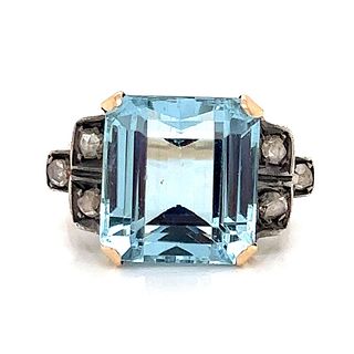 Art Deco 18k Diamond Aqua Ring