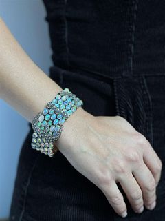 Silver & Gold Diamond Opal Bracelet