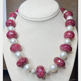 22K Ruby and South Sea Pearl Necklace