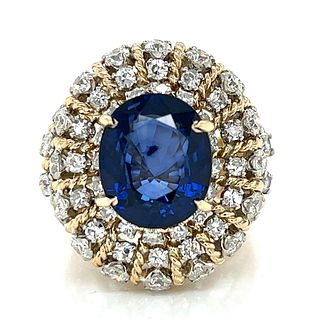 18K Yellow Gold 8.01 Ct. Sapphire and Diamond Cocktail Ring