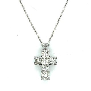 18K White Gold 2.17 Ct. Diamond Cross Necklace