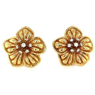1960â€™s 14K Yellow Gold 1.10 Ct. Diamond Flower Earrings