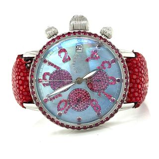 Krieger Gigantium Chronograph Stainless Steel Mother of Pearl and Ruby Limited Edition Watch
