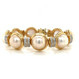14K Yellow Gold Mabe Pearl and Diamond Bracelet