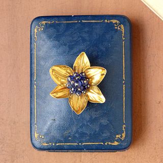 Vintage Sapphire Bead Flower Pin