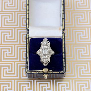Art Deco Diamond North-South Filigree Ring