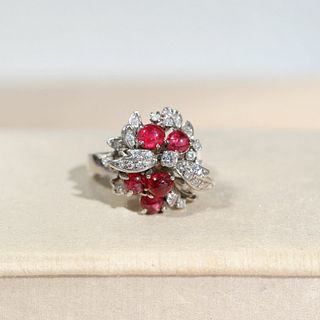 Vintage Ruby Diamond Cluster Ring
